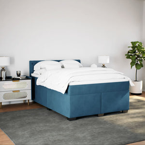 Κρεβάτι Boxspring με Στρώμα Μπλε 160x200 εκ. Βελούδινο - Pakobazaar