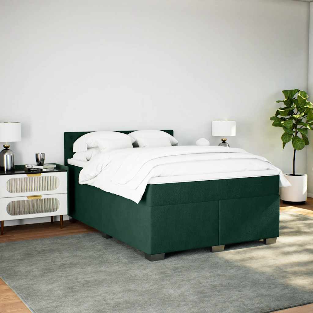Κρεβάτι Boxspring με Στρώμα Σκούρο Πράσινο 160x200εκ. Βελούδινο - Pakobazaar