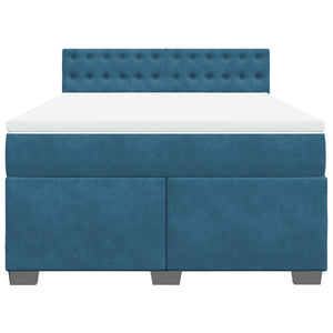 Κρεβάτι Boxspring με Στρώμα Μπλε 160x200 εκ. Βελούδινο - Pakobazaar