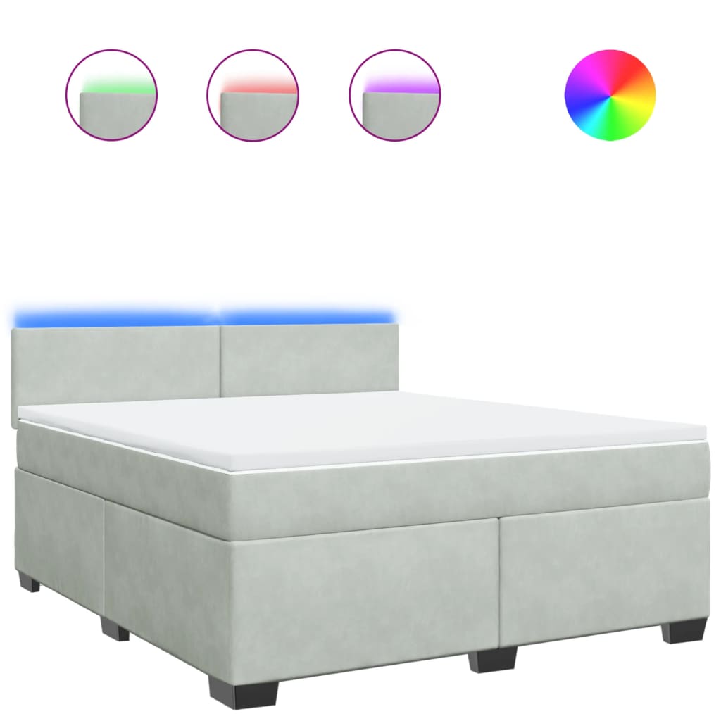 Κρεβάτι Boxspring με Στρώμα Ανοιχτό Γκρι 180x200 εκ. Βελούδινο - Pakobazaar