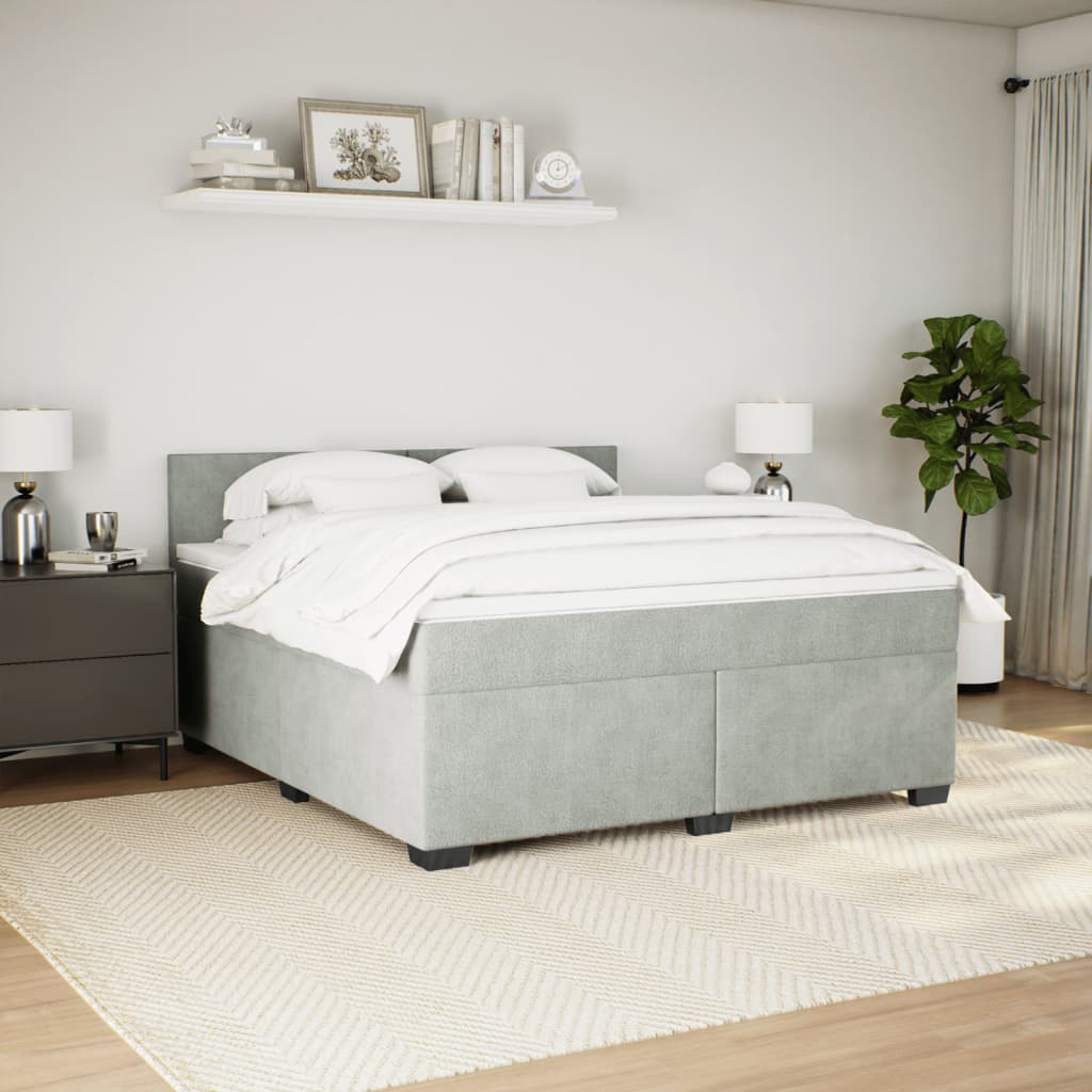 Κρεβάτι Boxspring με Στρώμα Ανοιχτό Γκρι 180x200 εκ. Βελούδινο - Pakobazaar