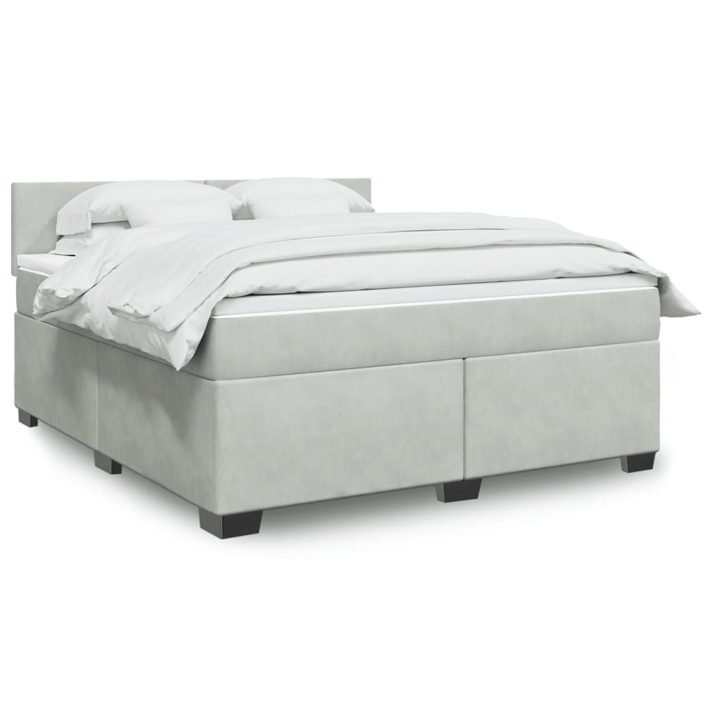 Κρεβάτι Boxspring με Στρώμα Ανοιχτό Γκρι 180x200 εκ. Βελούδινο - Pakobazaar