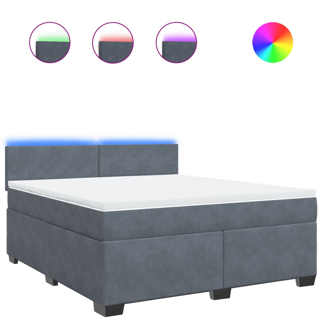 Κρεβάτι Boxspring με Στρώμα Σκούρο Γκρι 180x200 εκ. Βελούδινο - Pakobazaar