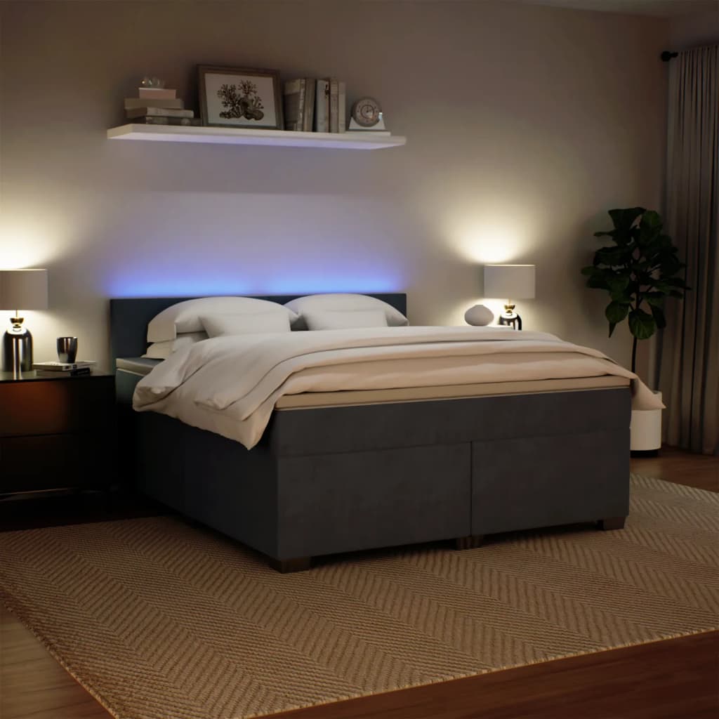 Κρεβάτι Boxspring με Στρώμα Σκούρο Γκρι 180x200 εκ. Βελούδινο - Pakobazaar