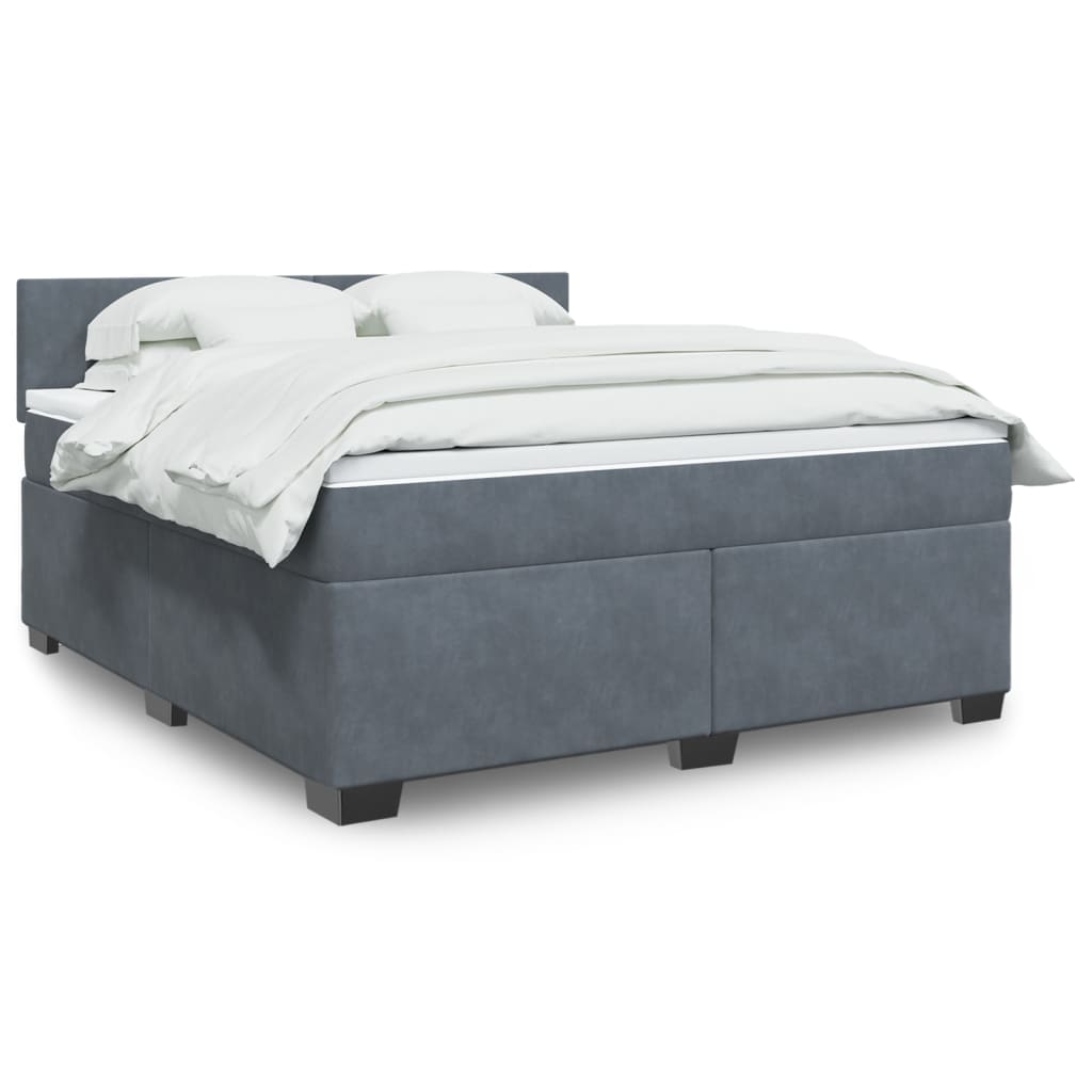 Κρεβάτι Boxspring με Στρώμα Σκούρο Γκρι 180x200 εκ. Βελούδινο - Pakobazaar