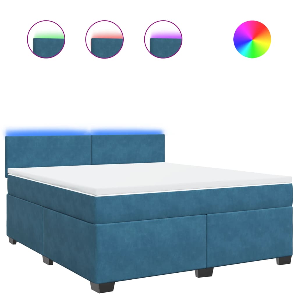 Κρεβάτι Boxspring με Στρώμα Μπλε 180x200 εκ. Βελούδινο - Pakobazaar