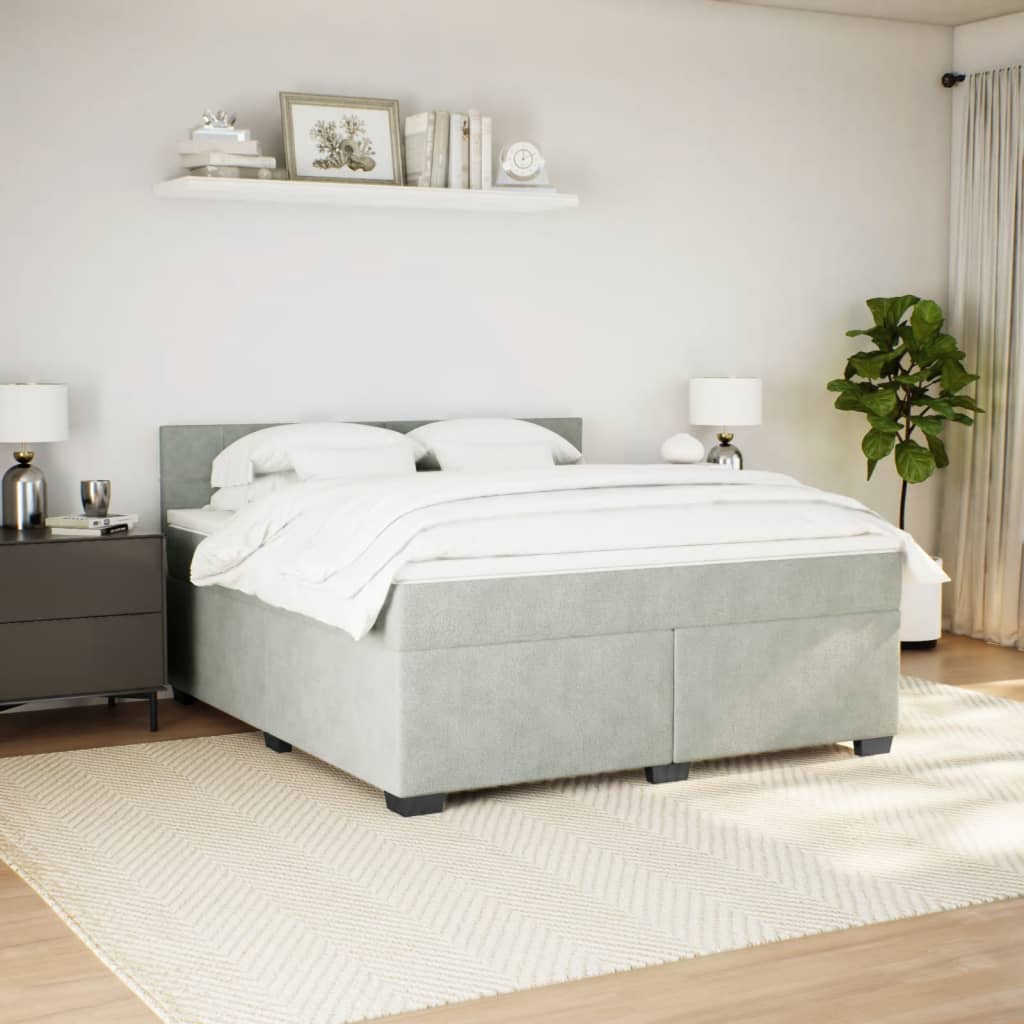 Κρεβάτι Boxspring με Στρώμα Ανοιχτό Γκρι 180x200 εκ. Βελούδινο - Pakobazaar