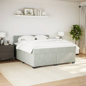 Κρεβάτι Boxspring με Στρώμα Ανοιχτό Γκρι 180x200 εκ. Βελούδινο - Pakobazaar