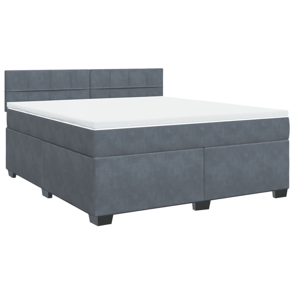 Κρεβάτι Boxspring με Στρώμα Σκούρο Γκρι 180x200 εκ. Βελούδινο - Pakobazaar