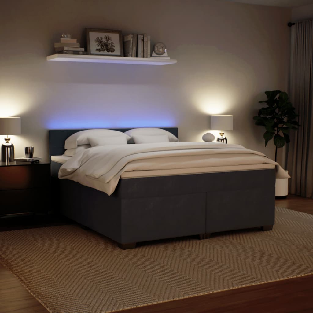 Κρεβάτι Boxspring με Στρώμα Σκούρο Γκρι 180x200 εκ. Βελούδινο - Pakobazaar