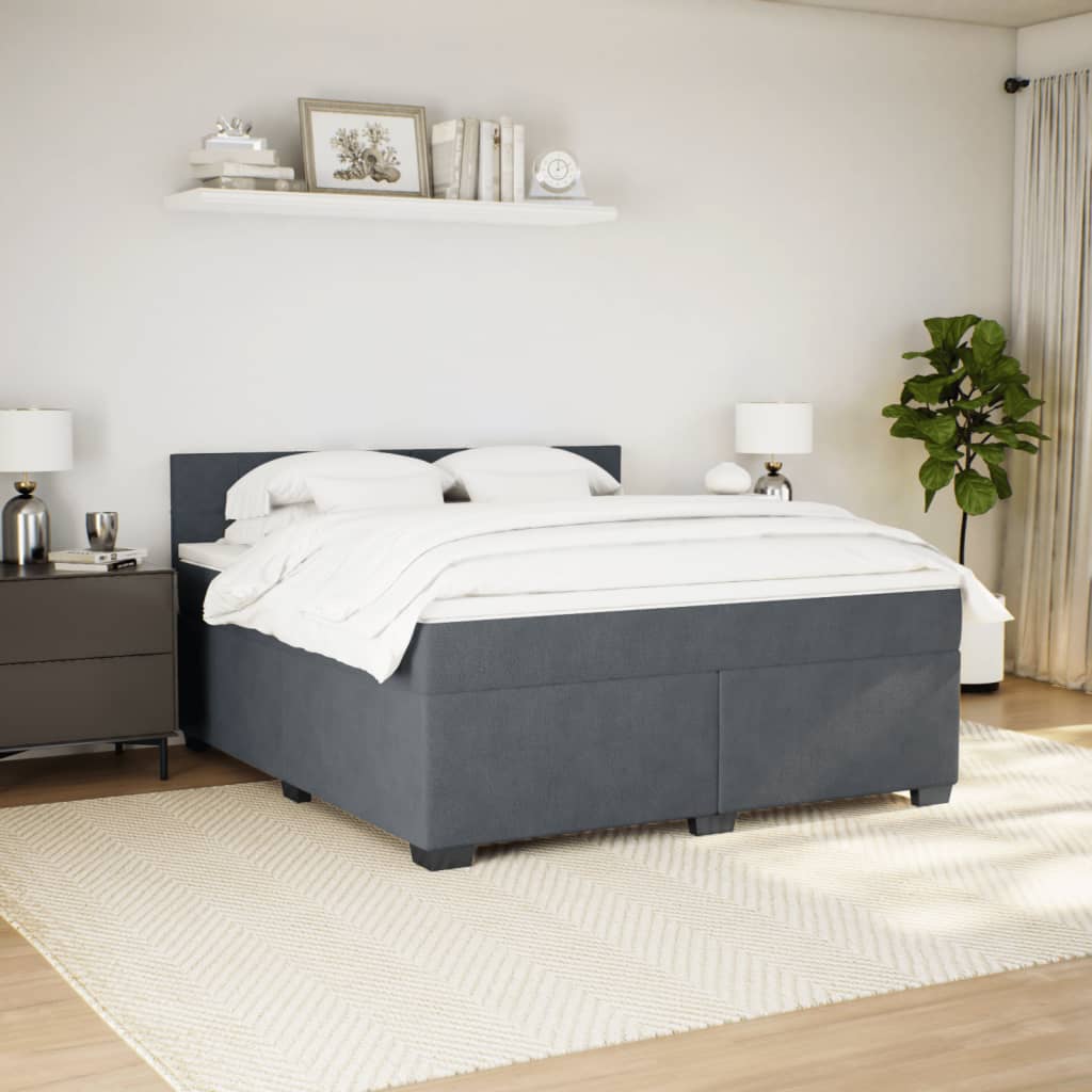 Κρεβάτι Boxspring με Στρώμα Σκούρο Γκρι 180x200 εκ. Βελούδινο - Pakobazaar