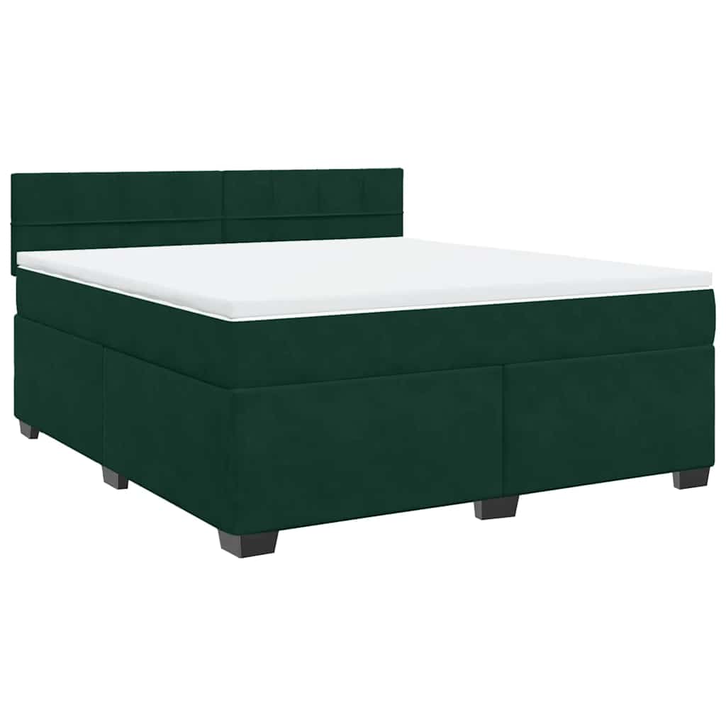 Κρεβάτι Boxspring με Στρώμα Σκούρο Πράσινο 180x200εκ. Βελούδινο