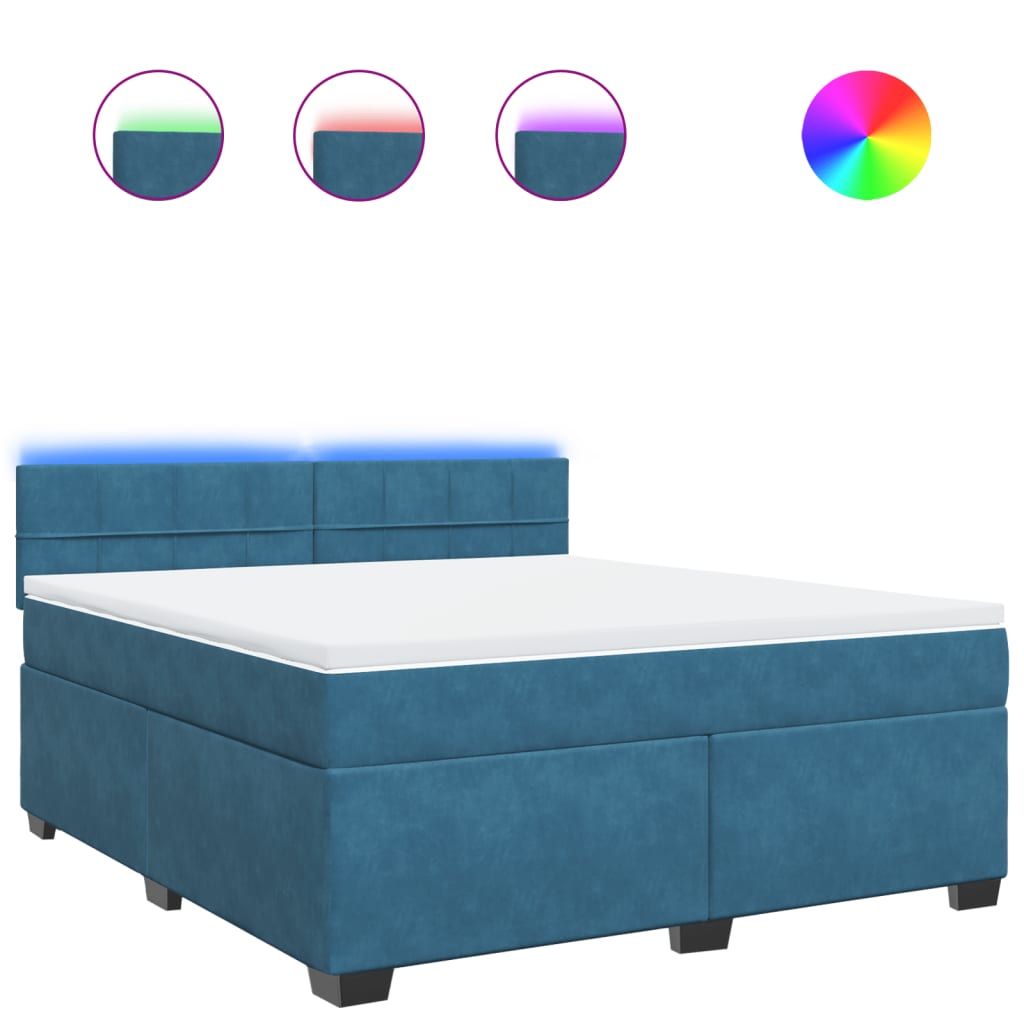 Κρεβάτι Boxspring με Στρώμα Μπλε 180x200 εκ. Βελούδινο - Pakobazaar