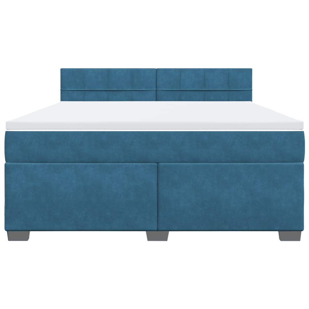 Κρεβάτι Boxspring με Στρώμα Μπλε 180x200 εκ. Βελούδινο - Pakobazaar