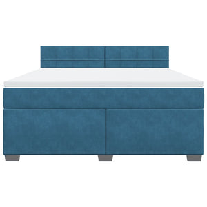 Κρεβάτι Boxspring με Στρώμα Μπλε 180x200 εκ. Βελούδινο - Pakobazaar
