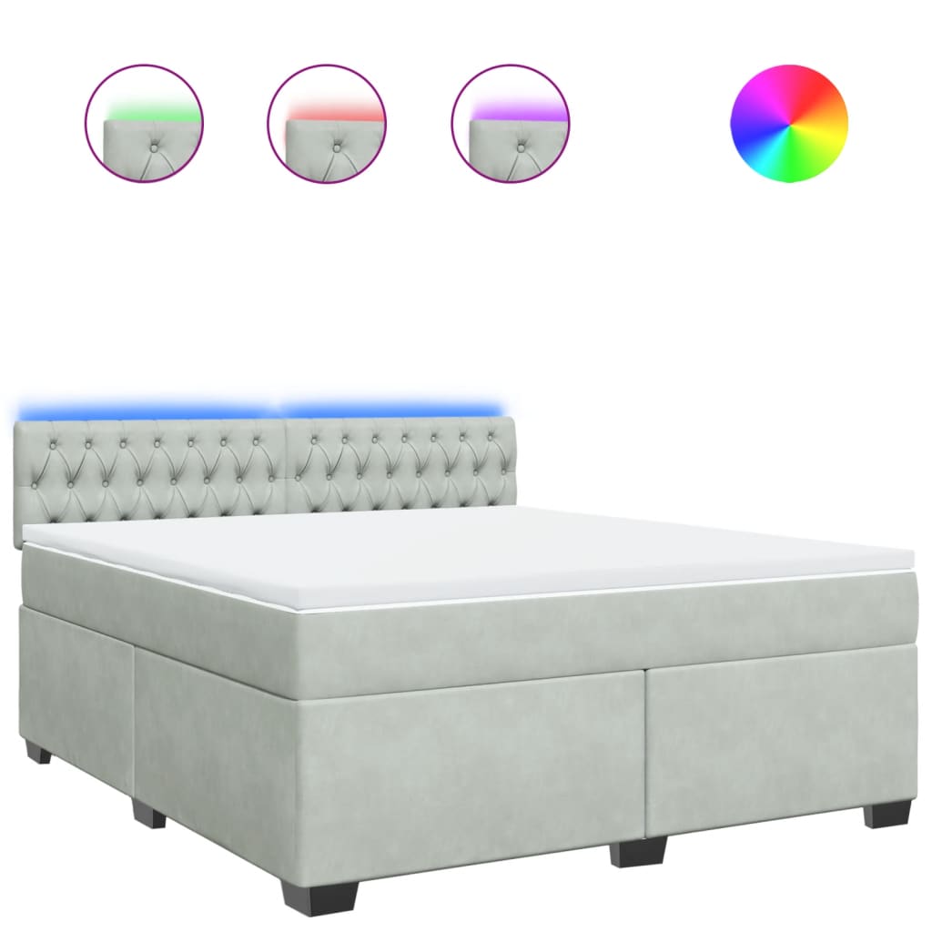 Κρεβάτι Boxspring με Στρώμα Ανοιχτό Γκρι 180x200 εκ. Βελούδινο