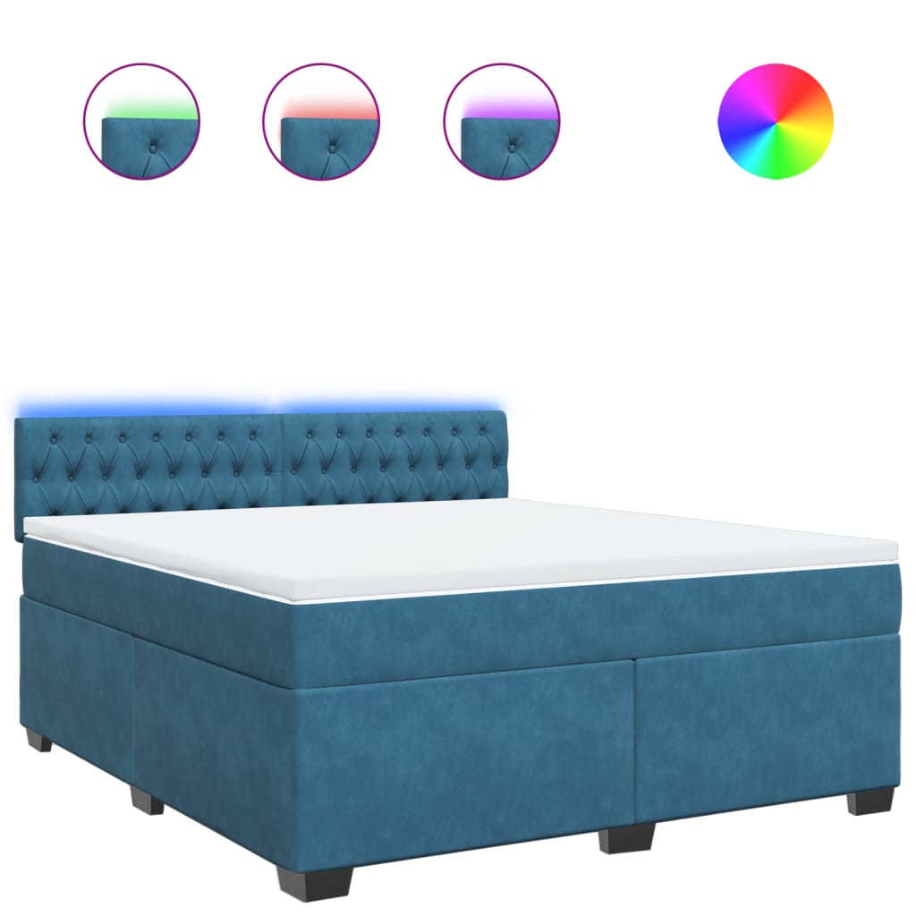 Κρεβάτι Boxspring με Στρώμα Μπλε 180x200 εκ. Βελούδινο - Pakobazaar