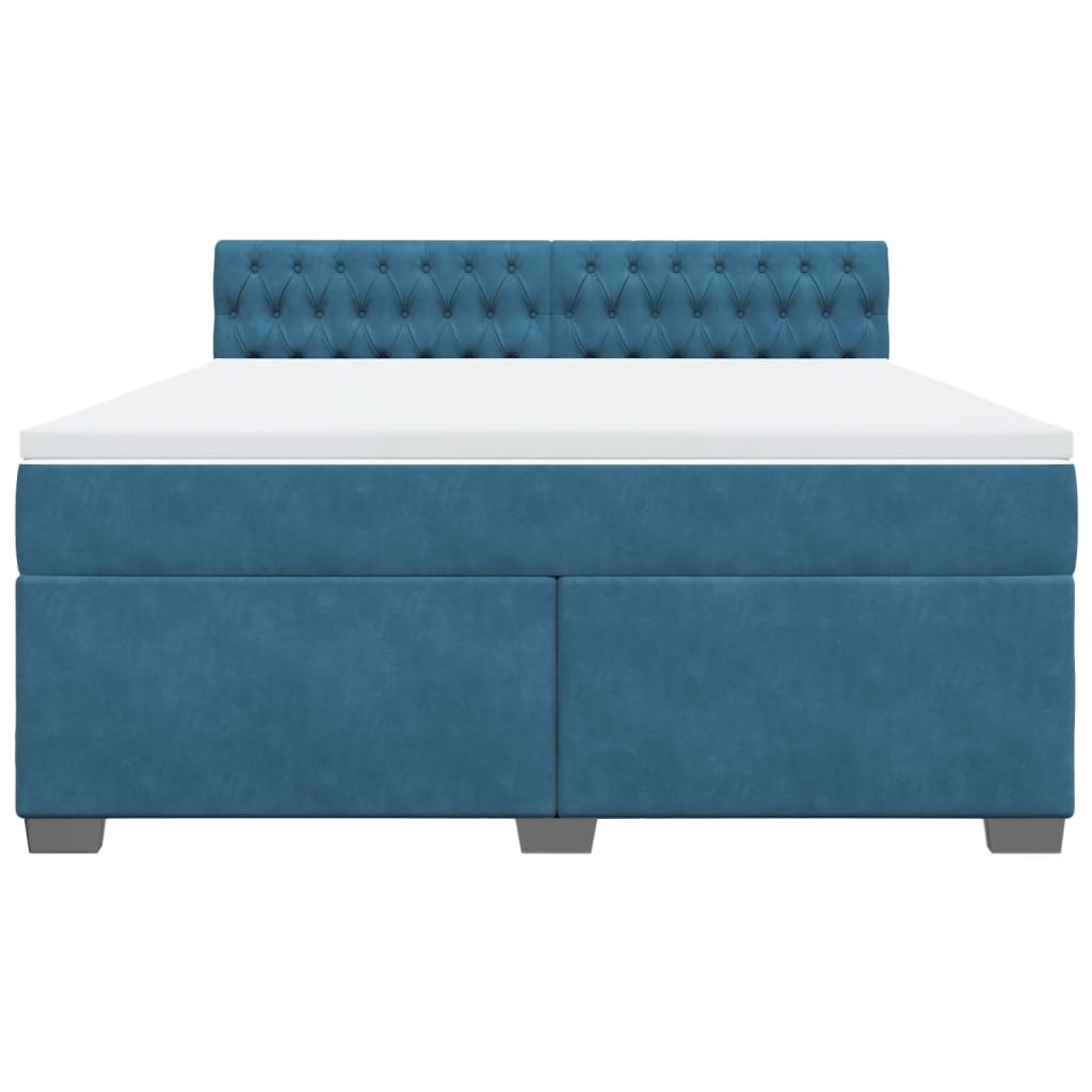 Κρεβάτι Boxspring με Στρώμα Μπλε 180x200 εκ. Βελούδινο - Pakobazaar