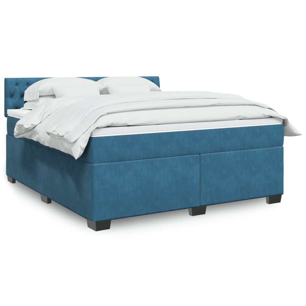 Κρεβάτι Boxspring με Στρώμα Μπλε 180x200 εκ. Βελούδινο - Pakobazaar