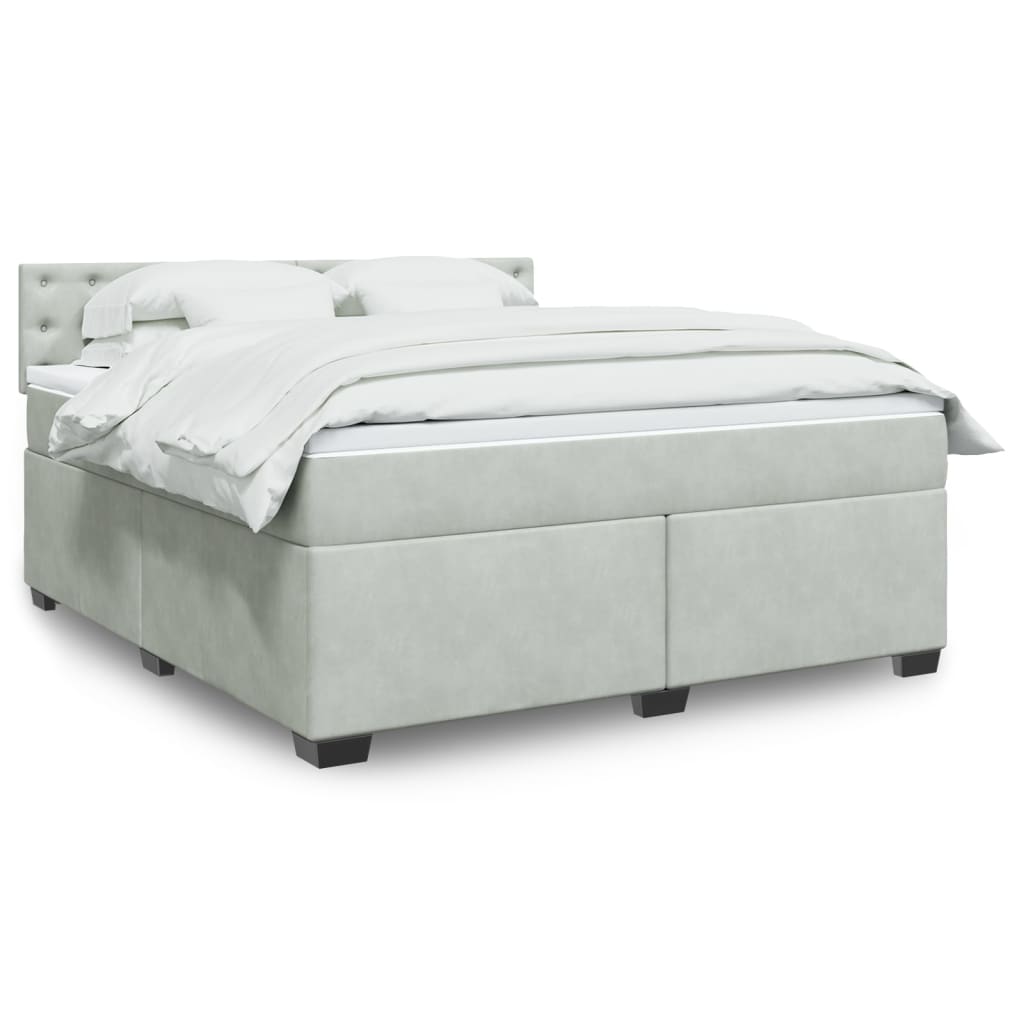 Κρεβάτι Boxspring με Στρώμα Ανοιχτό Γκρι 180x200 εκ. Βελούδινο - Pakobazaar