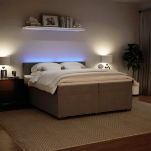 Κρεβάτι Boxspring με Στρώμα Ανοιχτό Γκρι 200x200 εκ. Βελούδινο - Pakobazaar
