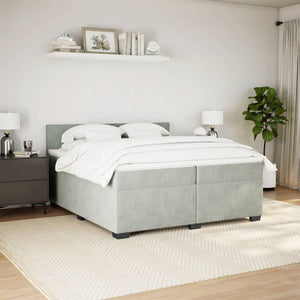 Κρεβάτι Boxspring με Στρώμα Ανοιχτό Γκρι 200x200 εκ. Βελούδινο - Pakobazaar