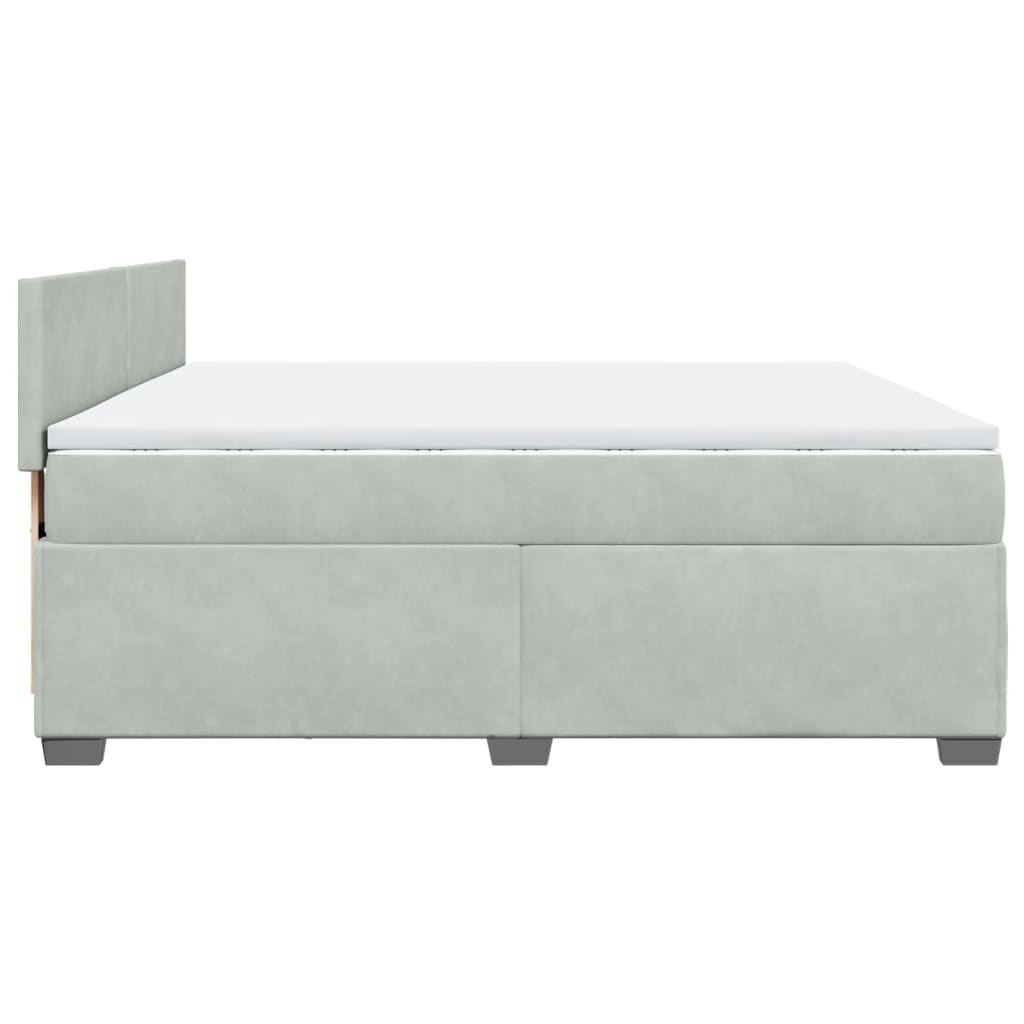 Κρεβάτι Boxspring με Στρώμα Ανοιχτό Γκρι 200x200 εκ. Βελούδινο - Pakobazaar