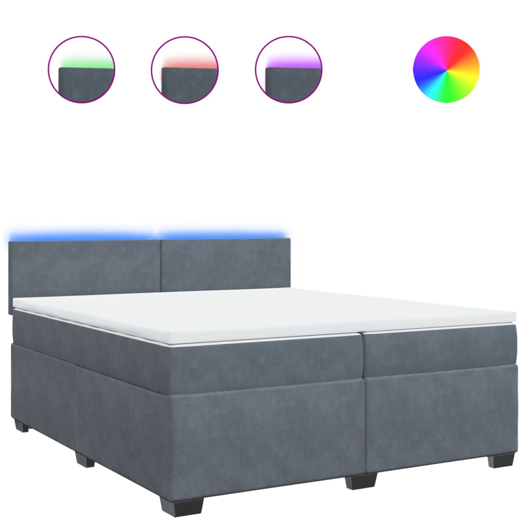 Κρεβάτι Boxspring με Στρώμα Σκούρο Γκρι 200x200 εκ. Βελούδινο - Pakobazaar