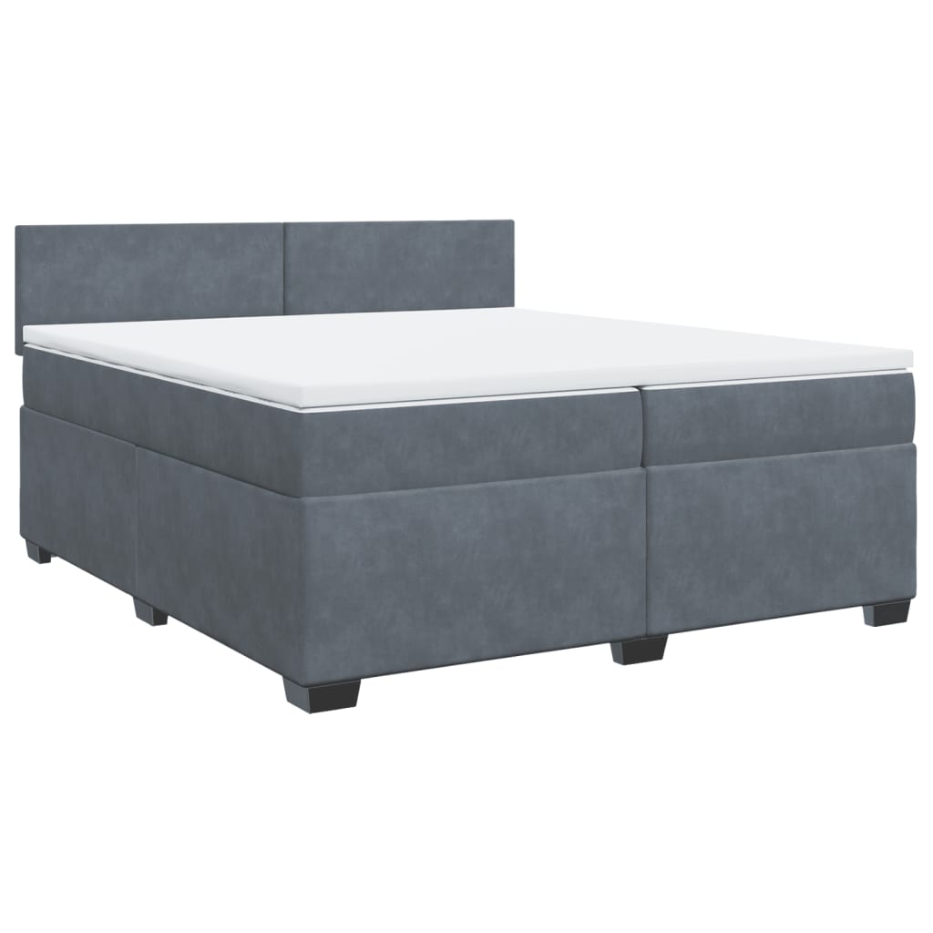 Κρεβάτι Boxspring με Στρώμα Σκούρο Γκρι 200x200 εκ. Βελούδινο - Pakobazaar