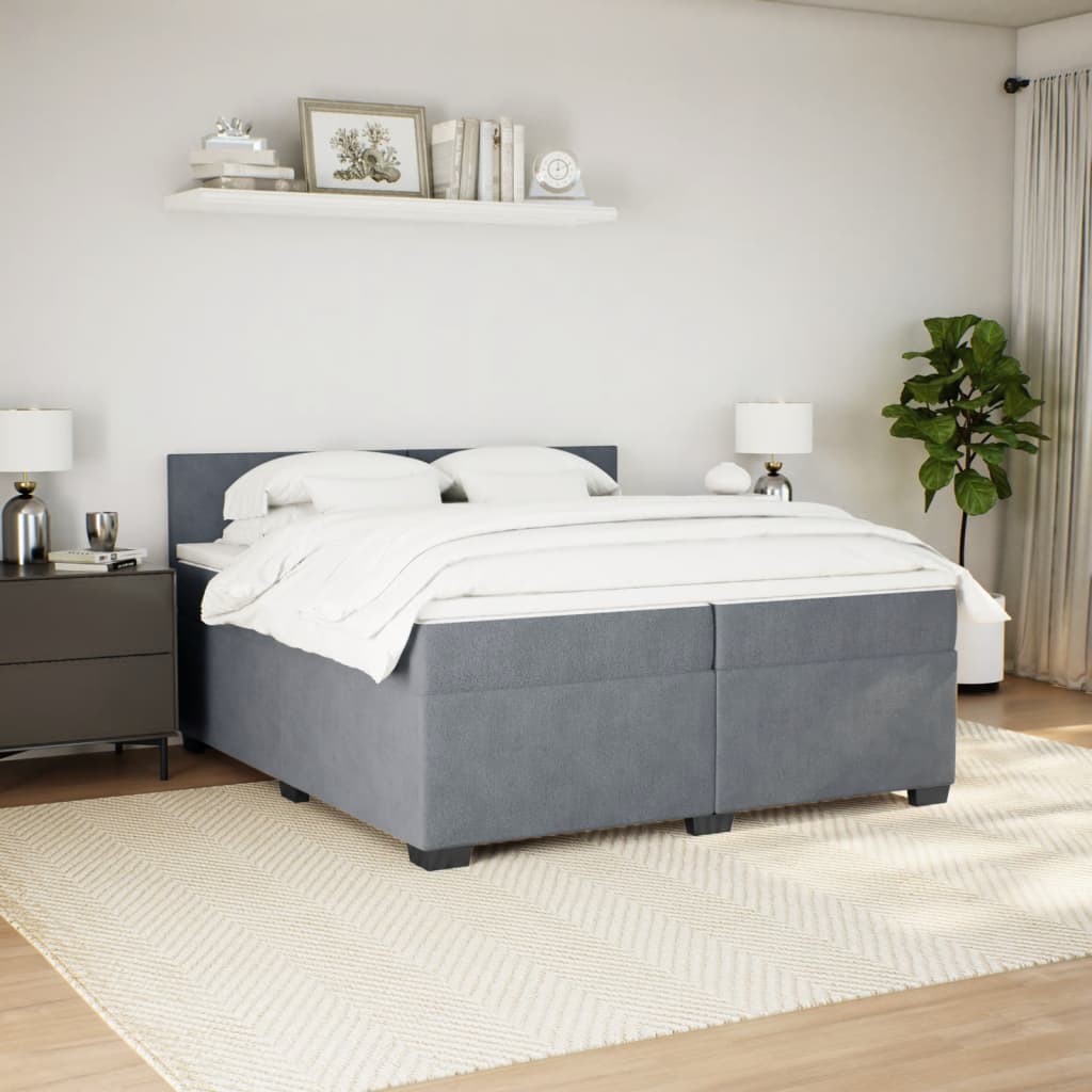 Κρεβάτι Boxspring με Στρώμα Σκούρο Γκρι 200x200 εκ. Βελούδινο - Pakobazaar
