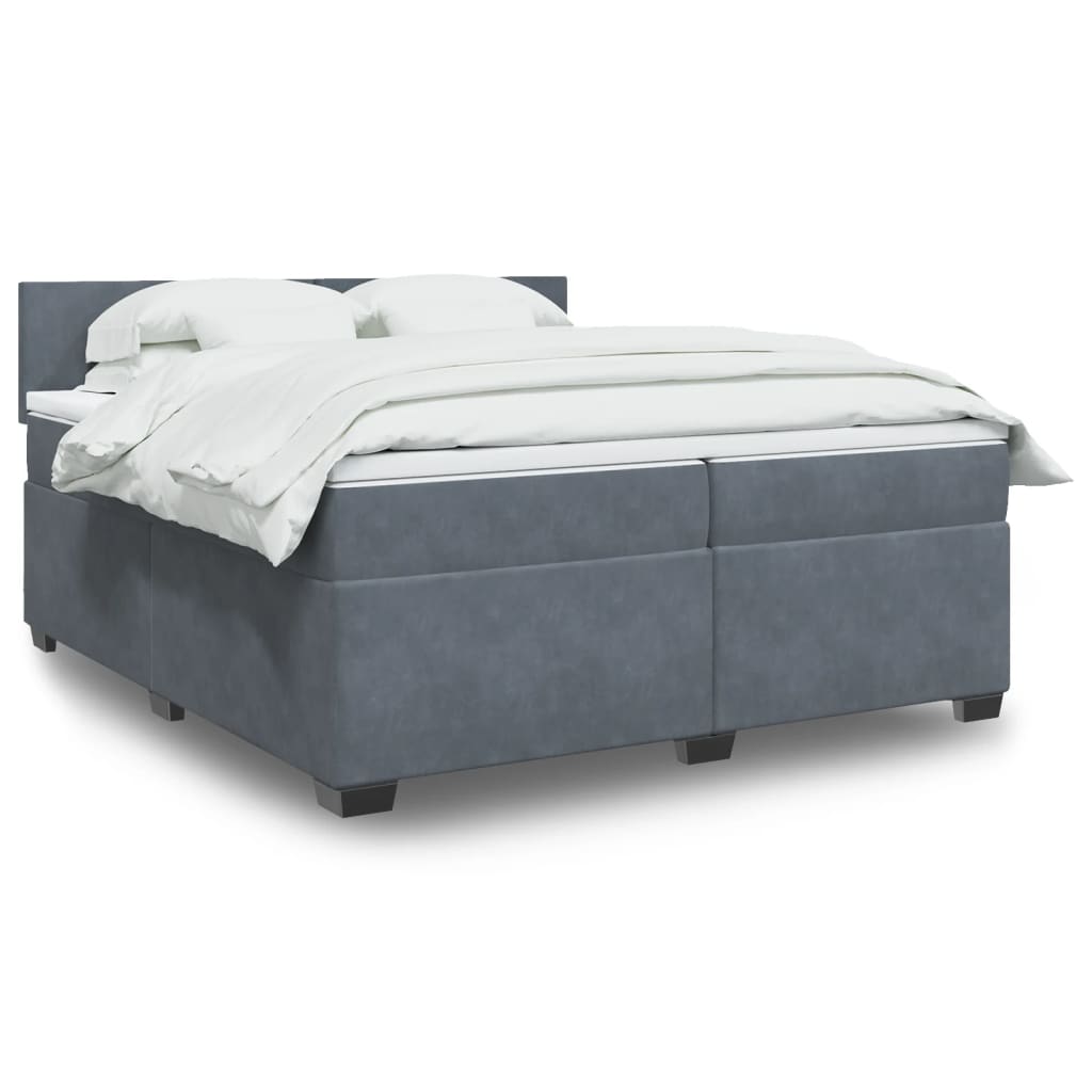 Κρεβάτι Boxspring με Στρώμα Σκούρο Γκρι 200x200 εκ. Βελούδινο - Pakobazaar