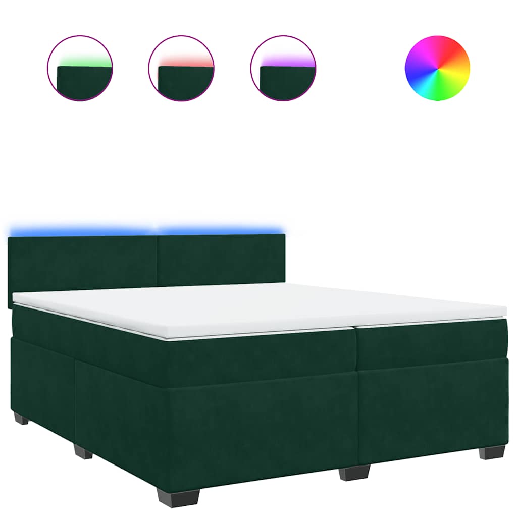 Κρεβάτι Boxspring με Στρώμα Σκούρο Πράσινο 200x200εκ. Βελούδινο