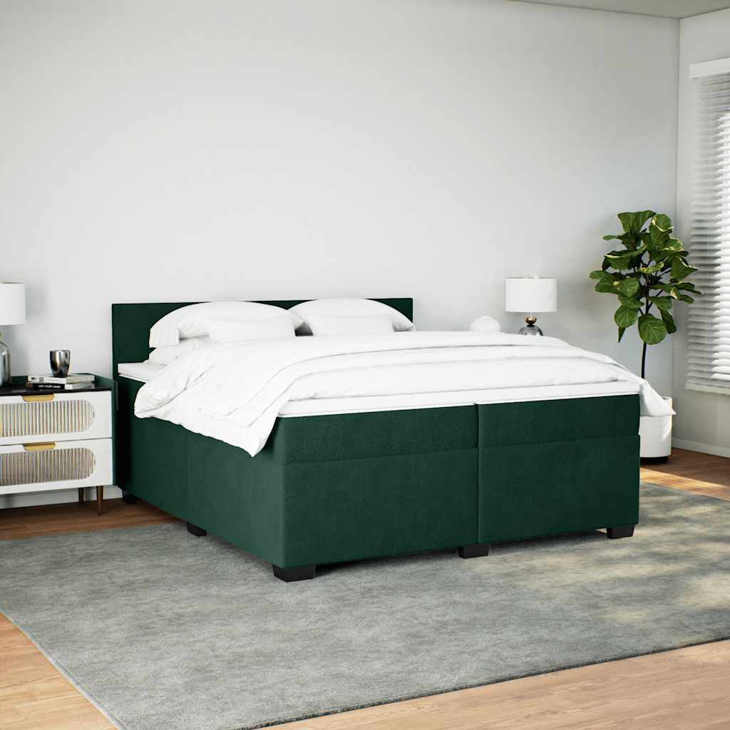 Κρεβάτι Boxspring με Στρώμα Σκούρο Πράσινο 200x200εκ. Βελούδινο