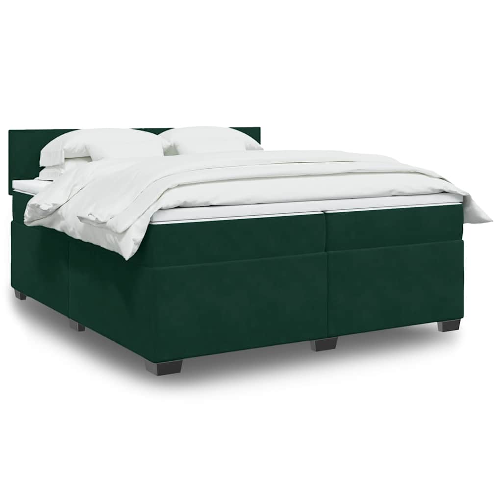 Κρεβάτι Boxspring με Στρώμα Σκούρο Πράσινο 200x200εκ. Βελούδινο