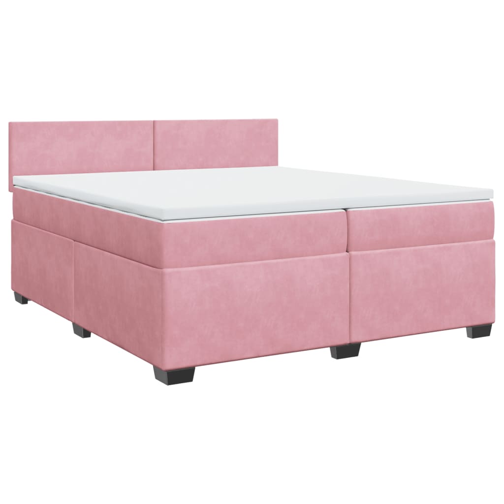 Κρεβάτι Boxspring με Στρώμα Ροζ 200x200 εκ. Βελούδινο - Pakobazaar