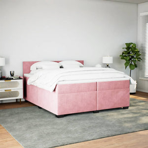 Κρεβάτι Boxspring με Στρώμα Ροζ 200x200 εκ. Βελούδινο - Pakobazaar