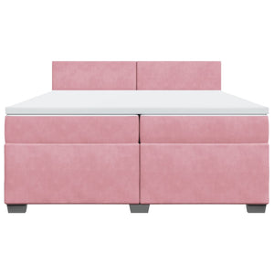 Κρεβάτι Boxspring με Στρώμα Ροζ 200x200 εκ. Βελούδινο - Pakobazaar