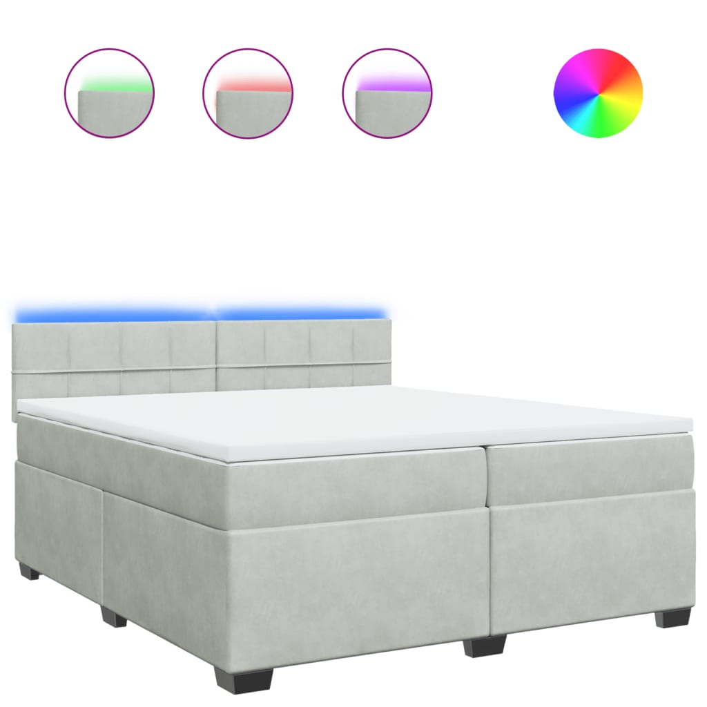 Κρεβάτι Boxspring με Στρώμα Ανοιχτό Γκρι 200x200 εκ. Βελούδινο - Pakobazaar