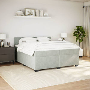 Κρεβάτι Boxspring με Στρώμα Ανοιχτό Γκρι 200x200 εκ. Βελούδινο - Pakobazaar