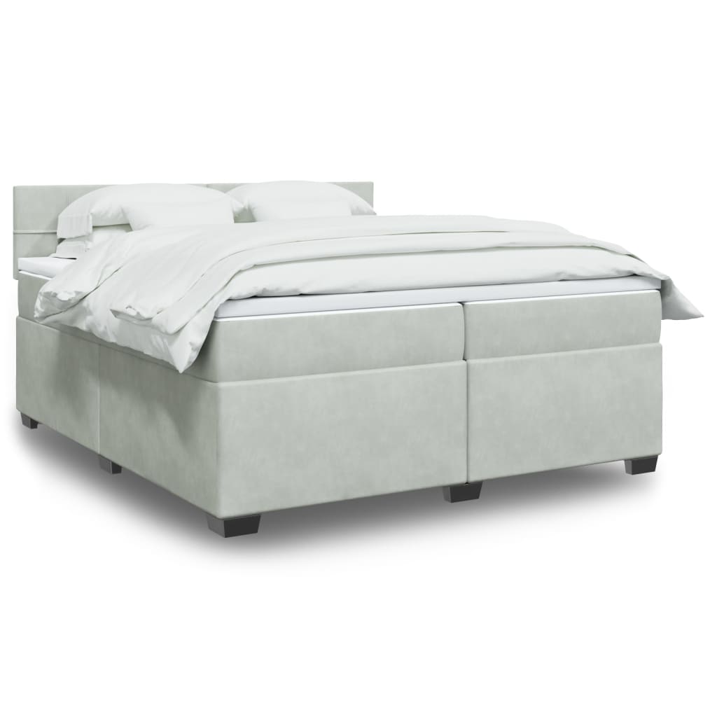 Κρεβάτι Boxspring με Στρώμα Ανοιχτό Γκρι 200x200 εκ. Βελούδινο - Pakobazaar