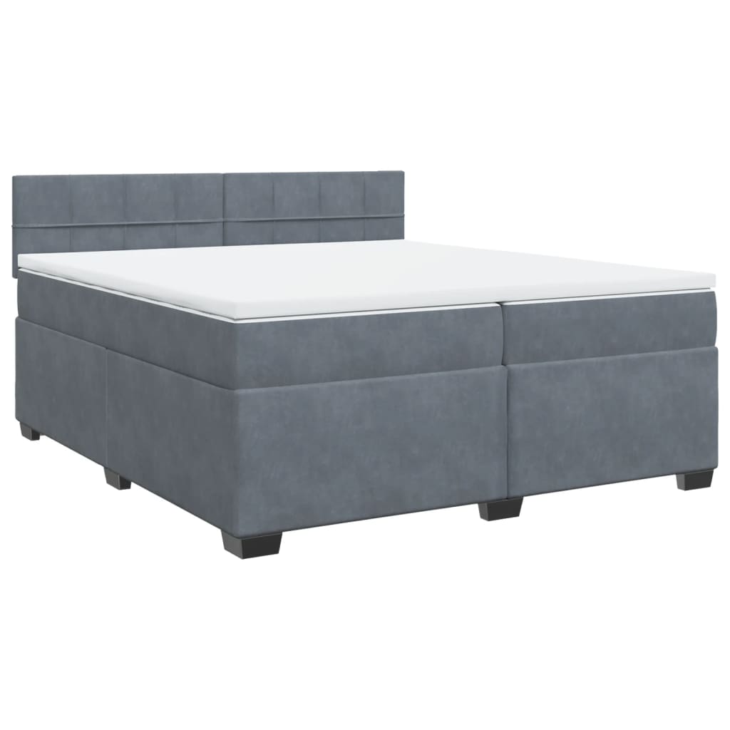 Κρεβάτι Boxspring με Στρώμα Σκούρο Γκρι 200x200 εκ. Βελούδινο - Pakobazaar