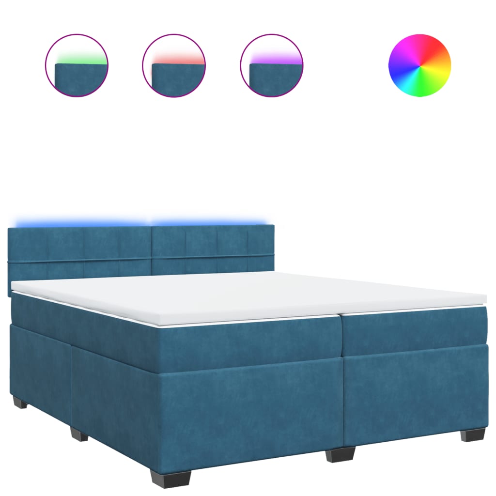 Κρεβάτι Boxspring με Στρώμα Μπλε 200x200 εκ. Βελούδινο