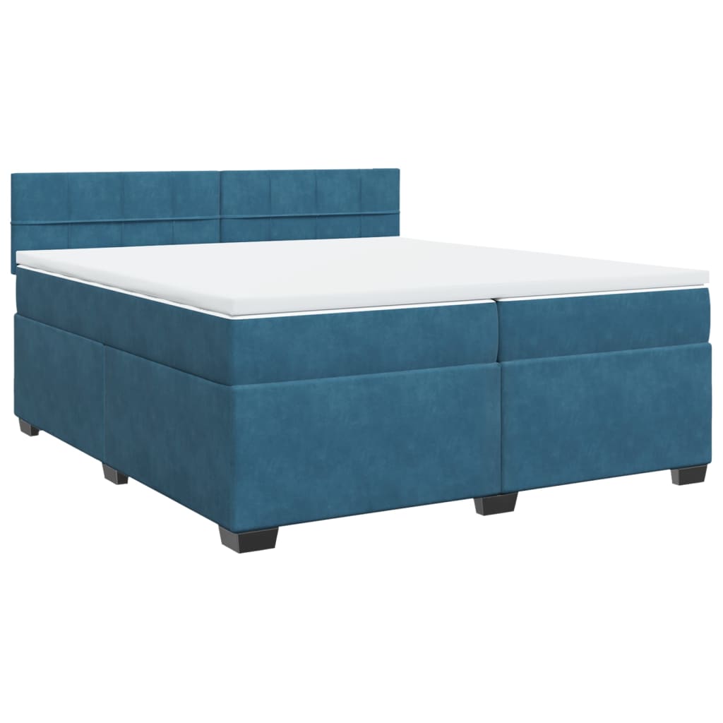 Κρεβάτι Boxspring με Στρώμα Μπλε 200x200 εκ. Βελούδινο