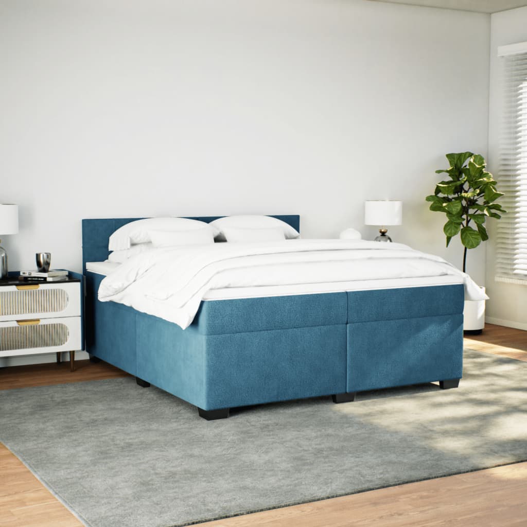 Κρεβάτι Boxspring με Στρώμα Μπλε 200x200 εκ. Βελούδινο