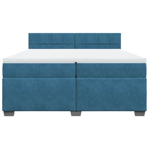 Κρεβάτι Boxspring με Στρώμα Μπλε 200x200 εκ. Βελούδινο