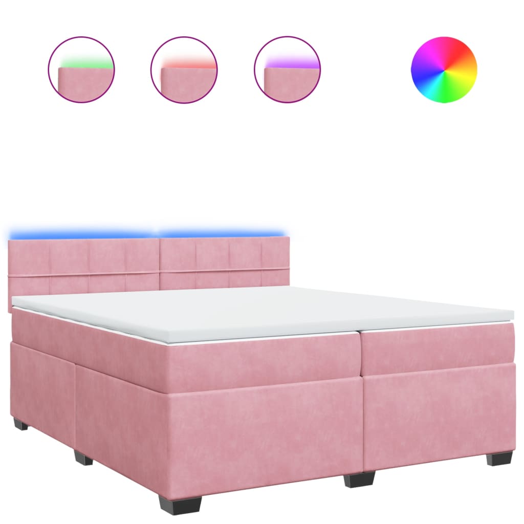 Κρεβάτι Boxspring με Στρώμα Ροζ 200x200 εκ. Βελούδινο - Pakobazaar