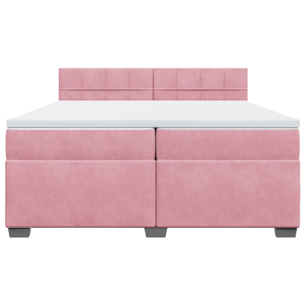 Κρεβάτι Boxspring με Στρώμα Ροζ 200x200 εκ. Βελούδινο - Pakobazaar