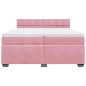 Κρεβάτι Boxspring με Στρώμα Ροζ 200x200 εκ. Βελούδινο - Pakobazaar