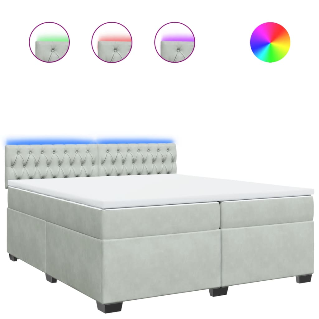 Κρεβάτι Boxspring με Στρώμα Ανοιχτό Γκρι 200x200 εκ. Βελούδινο - Pakobazaar