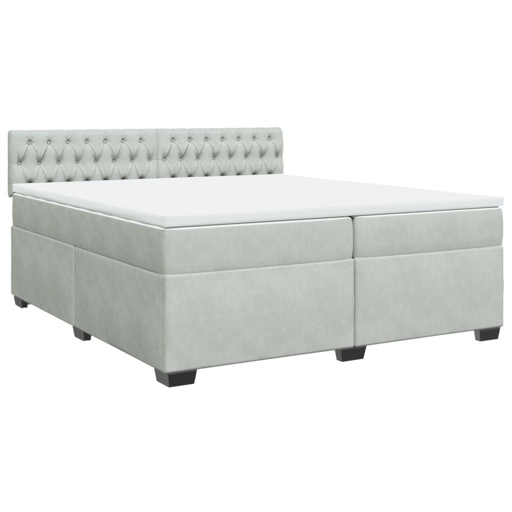 Κρεβάτι Boxspring με Στρώμα Ανοιχτό Γκρι 200x200 εκ. Βελούδινο - Pakobazaar
